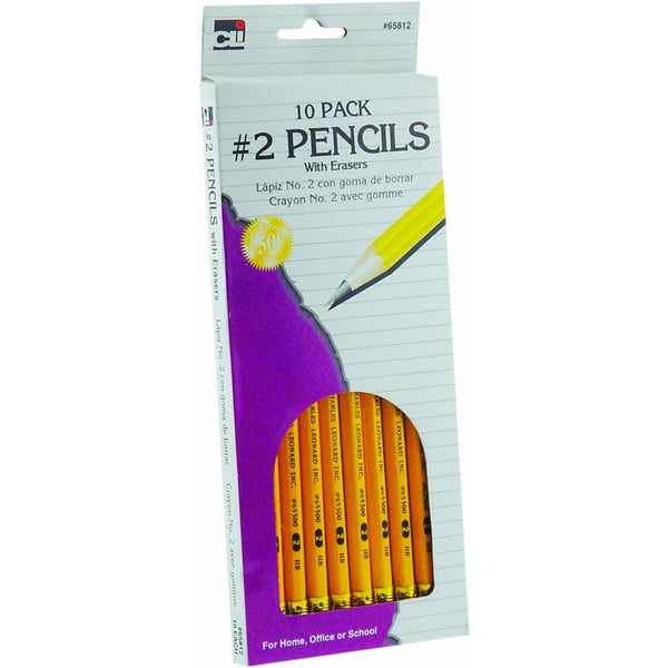 Pencil - #2 Lead - with Eraser, Yellow - 10/Hang Tab Bx Drawing & Painting Kits Charles Leonard 